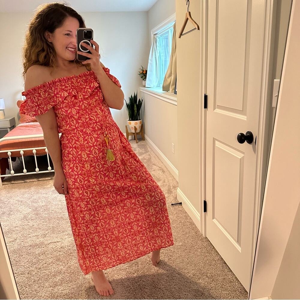 Anthropologie THML Pink Cotton Floral Tassel Maxi Dress Small - Picture 5 of 14